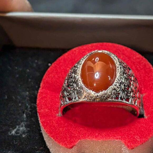 Carnelian aqeeq agate 925 Silver men's ring red carnelian aqeeq beautiful agate - Picture 4 of 5